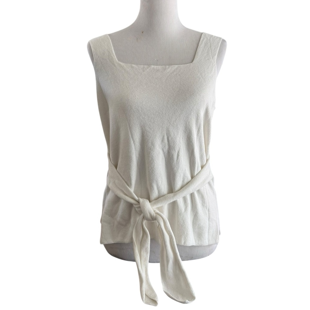 🌼5 for 25🌼 LOFT Tie Back Cotton Knit Square Neck Tank Top White Size MP